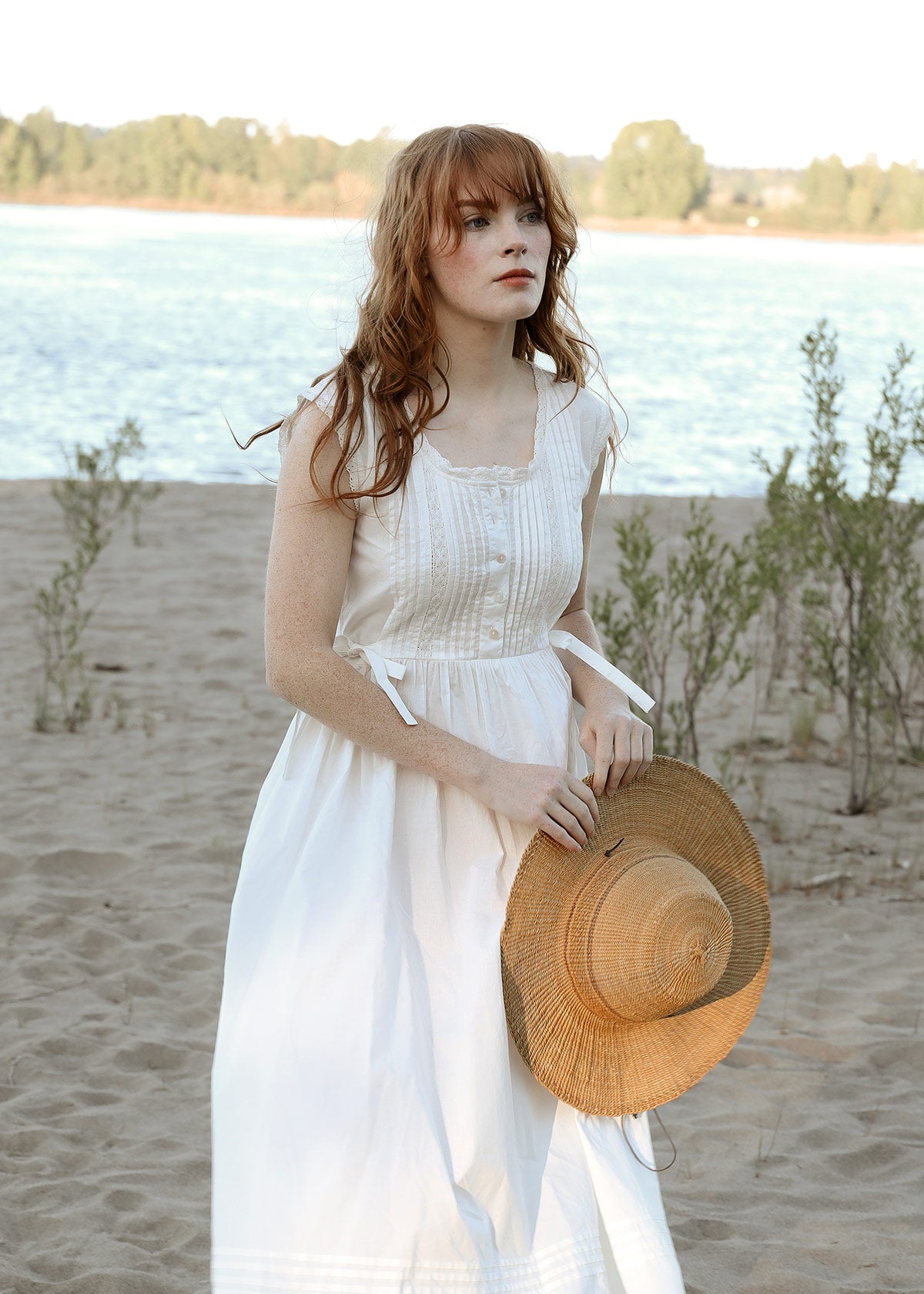 Atèlette - Antique Inspired White Cotton Midi Dress - DASHWOOD - Consciously Crafted